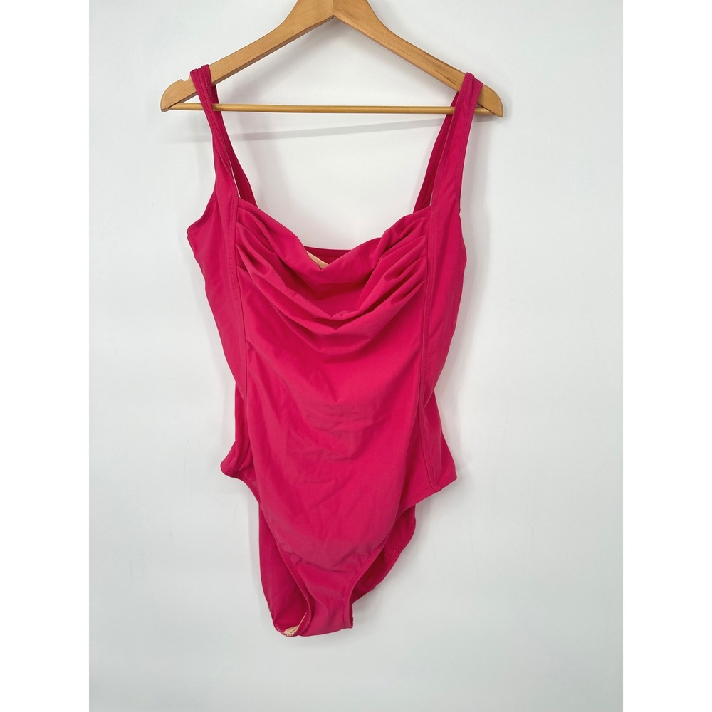 Vintage Cazimi One‎ Piece Swimsuit Women 22W Pink Ruched Drape Neck Lycra Resort